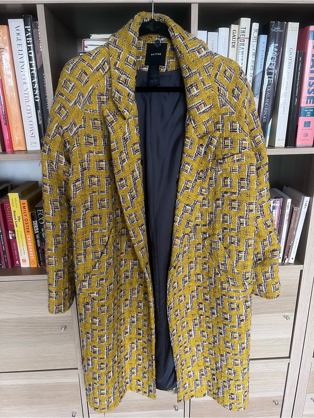 Smythe Yellow Geometric Tweed Trench Coat